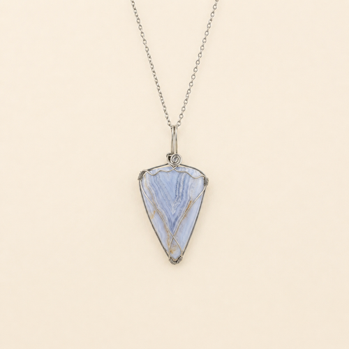 #04 One Piece-Blue Lace Agate Necklace Silver