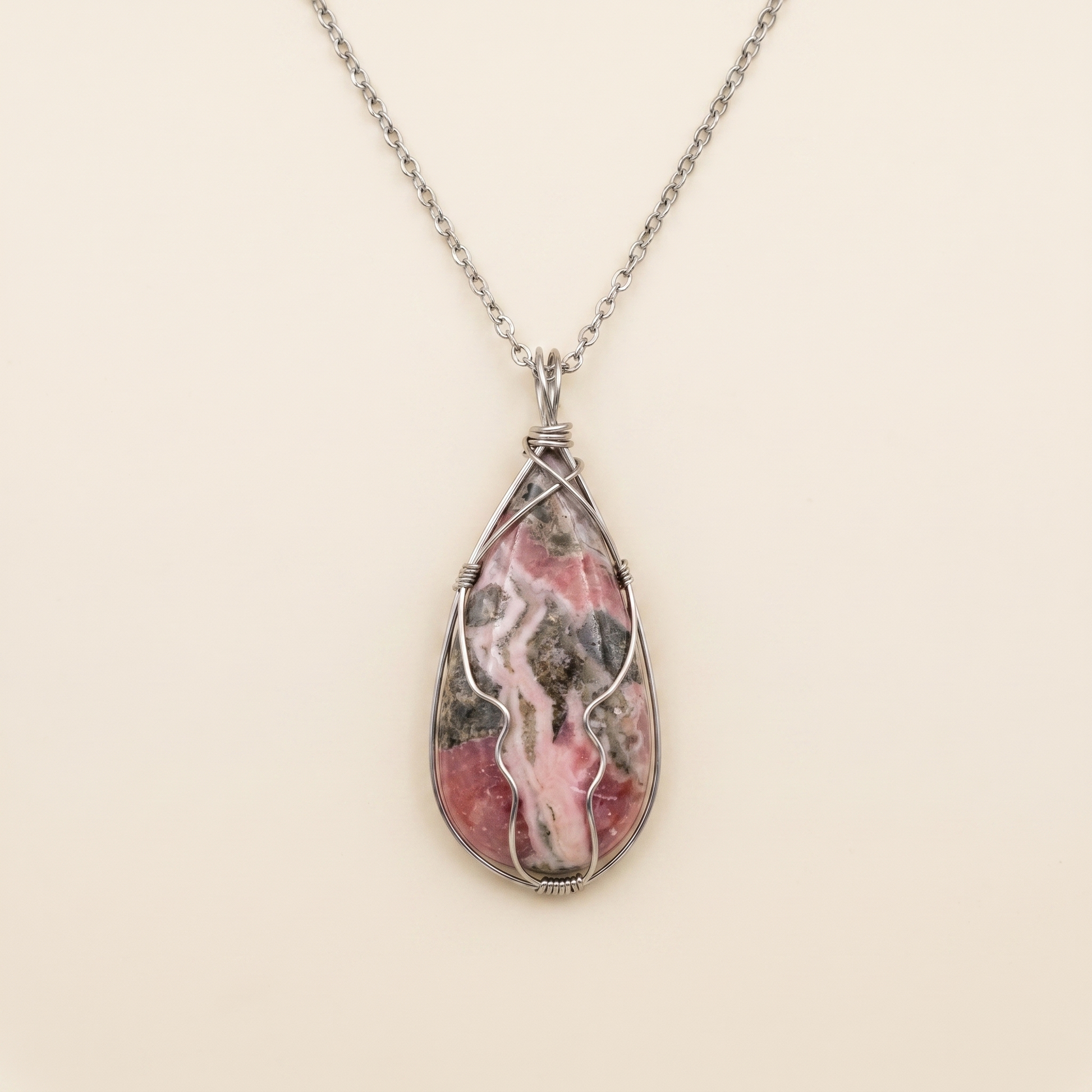 #08 One Piece- Rhodochrosite Necklace Silver