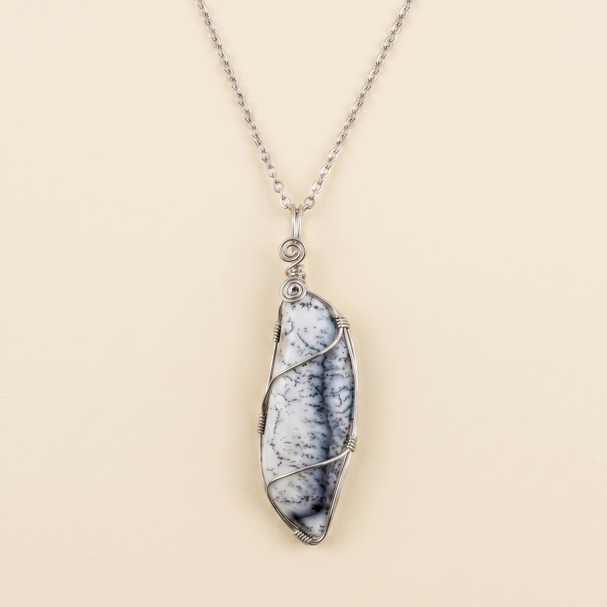 #27 One Piece – Dendritic Agate Necklace Silver