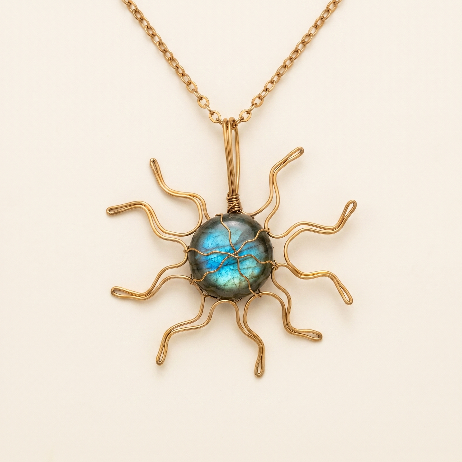 #38 One Piece – Labradorite Sun Necklace Gold