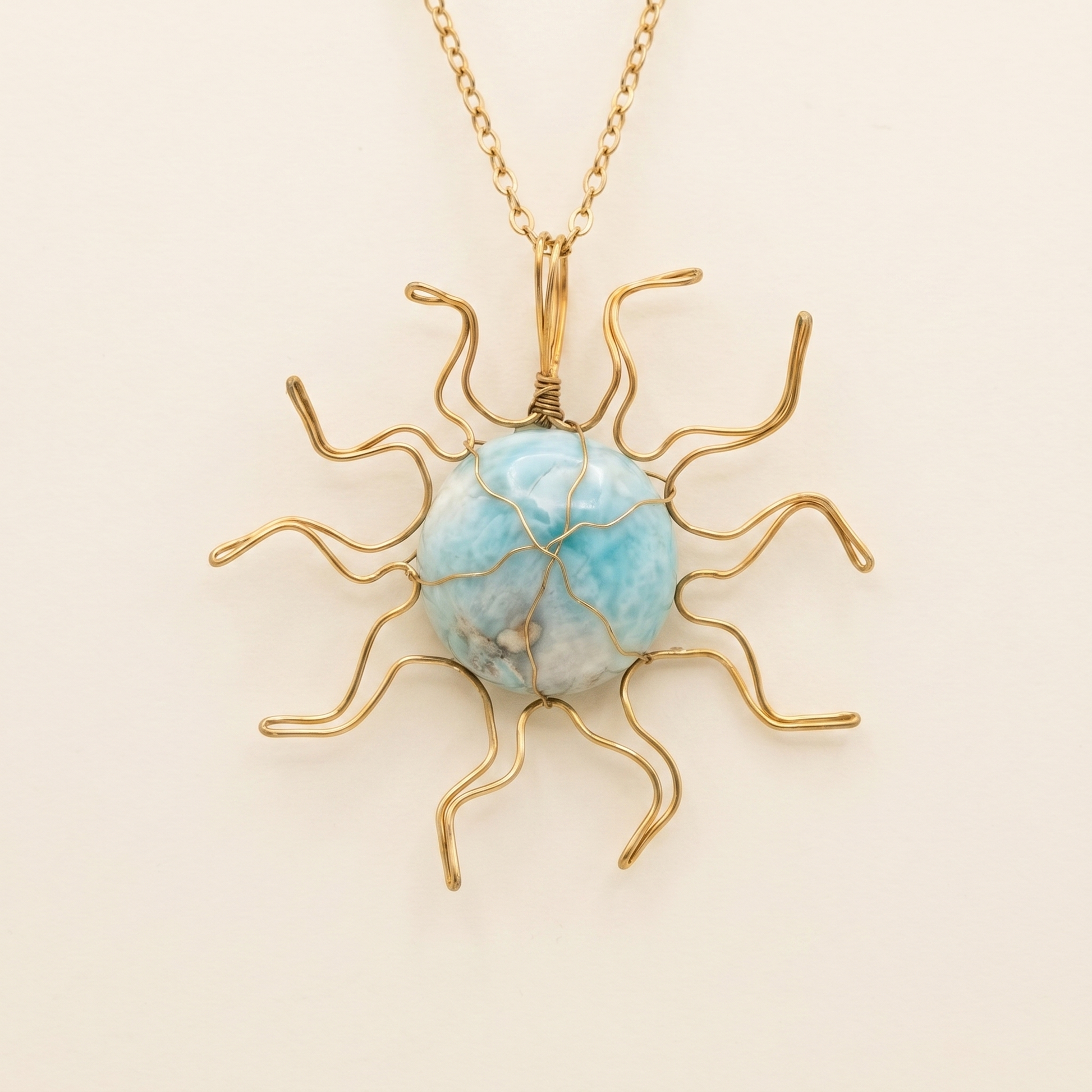 #36 One Piece – Larimar Sun Necklace Gold