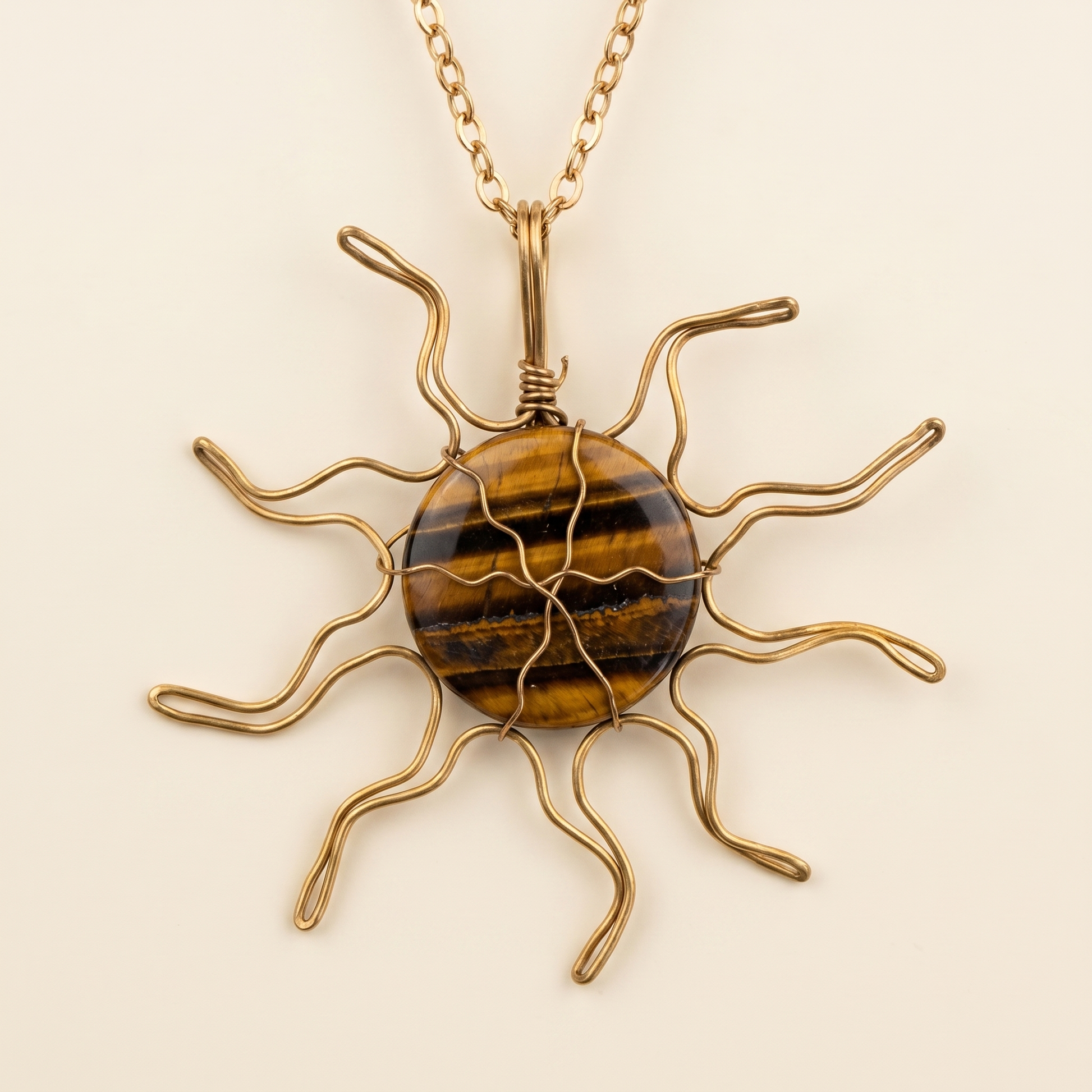 #35 One Piece – Tiger Eye Sun Necklace Gold