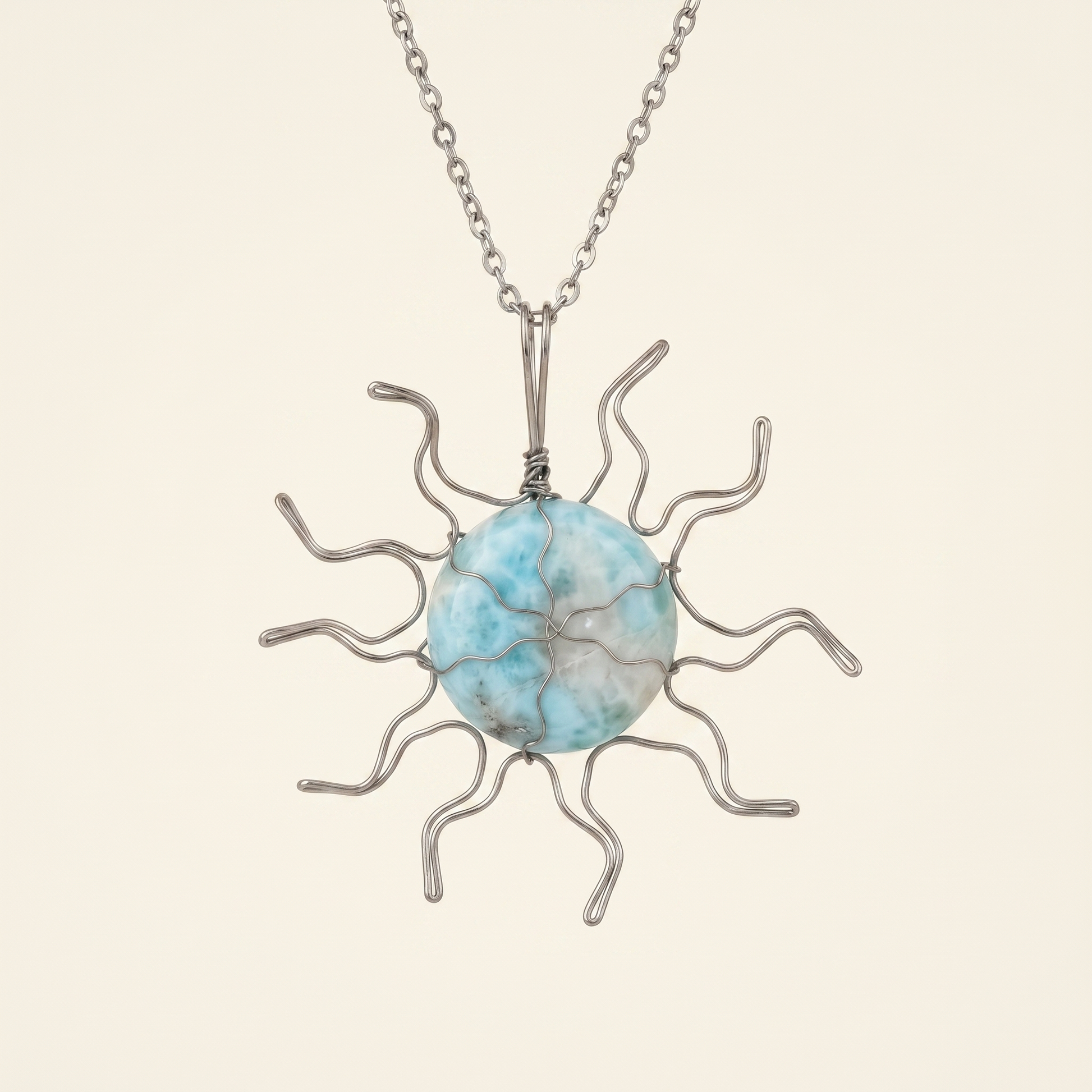 #34 One Piece – Larimar Sun Necklace Silver